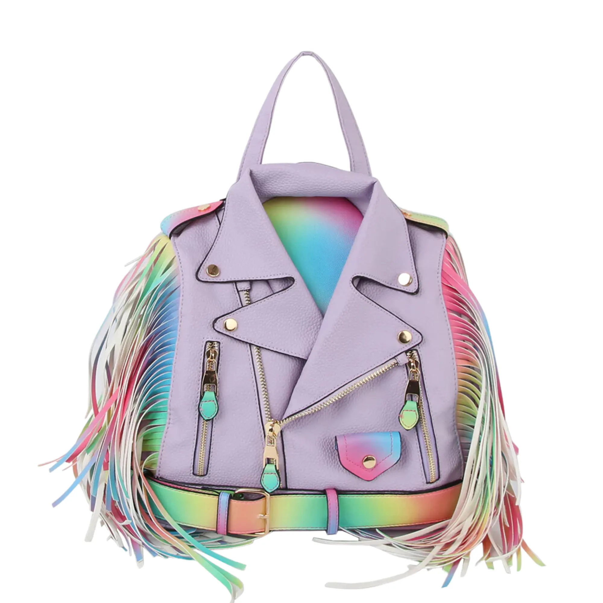 Motorcycle Jacket Design Fringed Backpack / Shoulder Bag