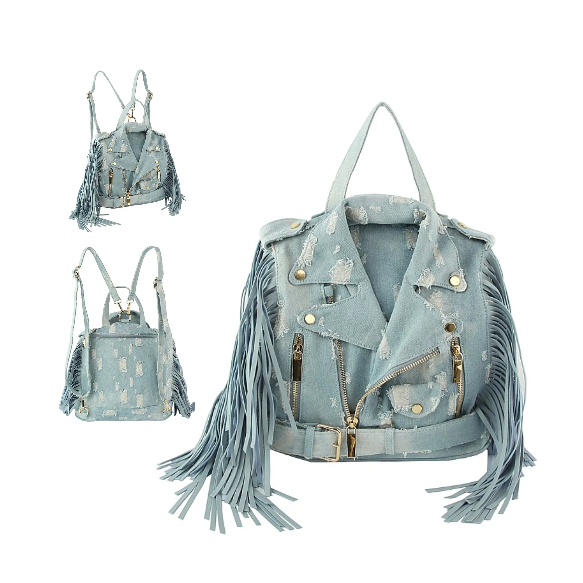 Motorcycle Jacket Design Fringed Backpack / Shoulder Bag