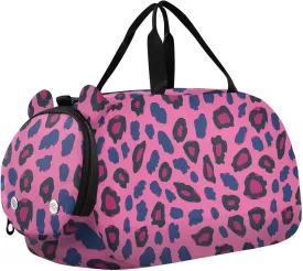 Peach Leopard Print Kids Cute Gym Bag with Shoes Compartment Lightweight Weekend Overnight Carry on Bag for Travel, Sports, Duffel, Weekender