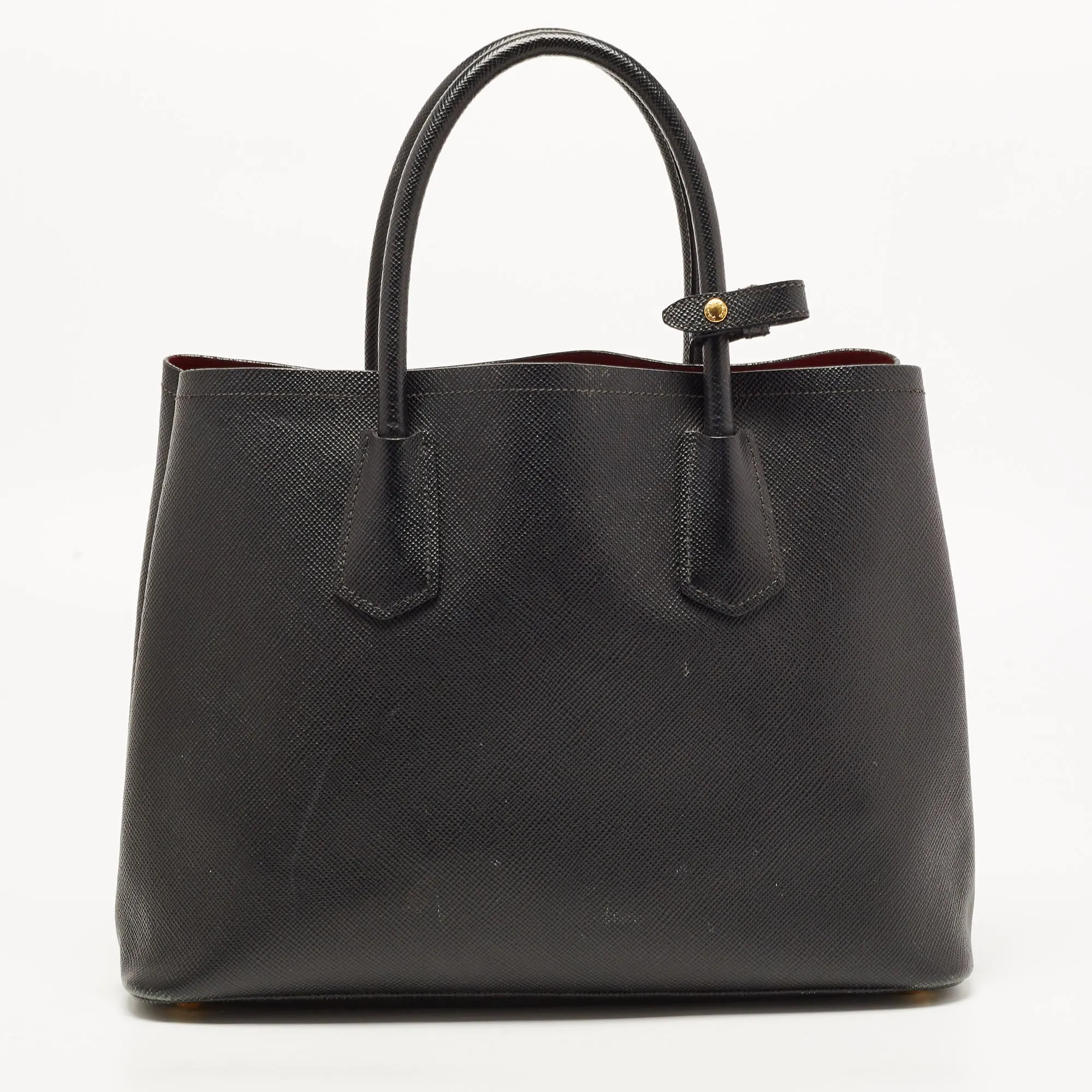 PRADA Black Saffiano Cuir Leather Medium Double Handle Tote
