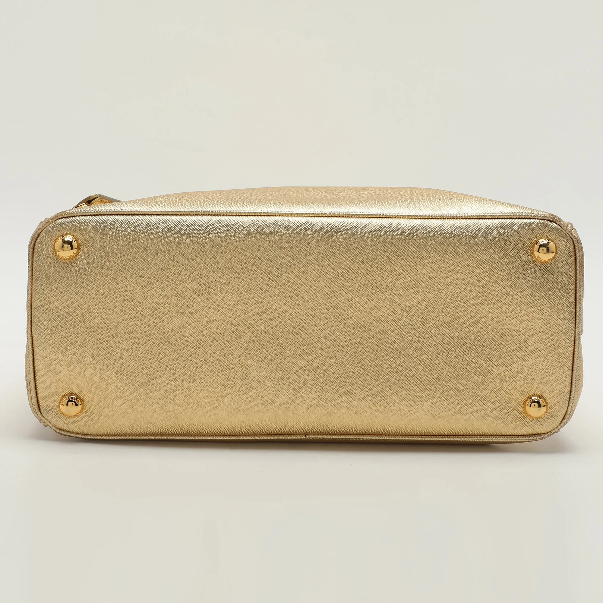 Prada Gold Saffiano Lux Leather Small Double Zip Tote