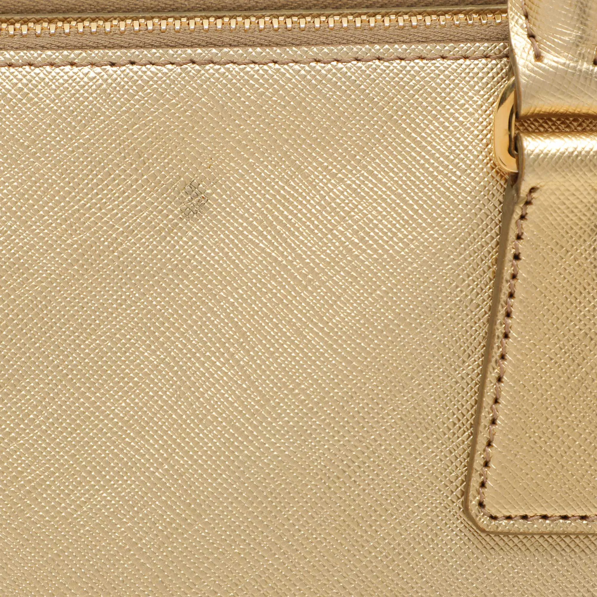 Prada Gold Saffiano Lux Leather Small Double Zip Tote