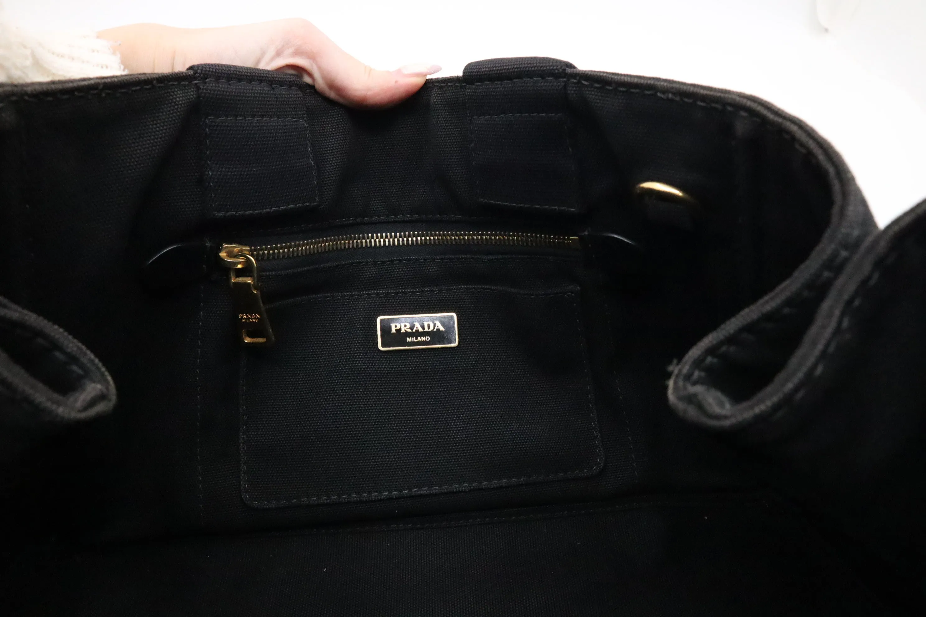 Prada Large Canapa Tote in Black Cotton Canvas
