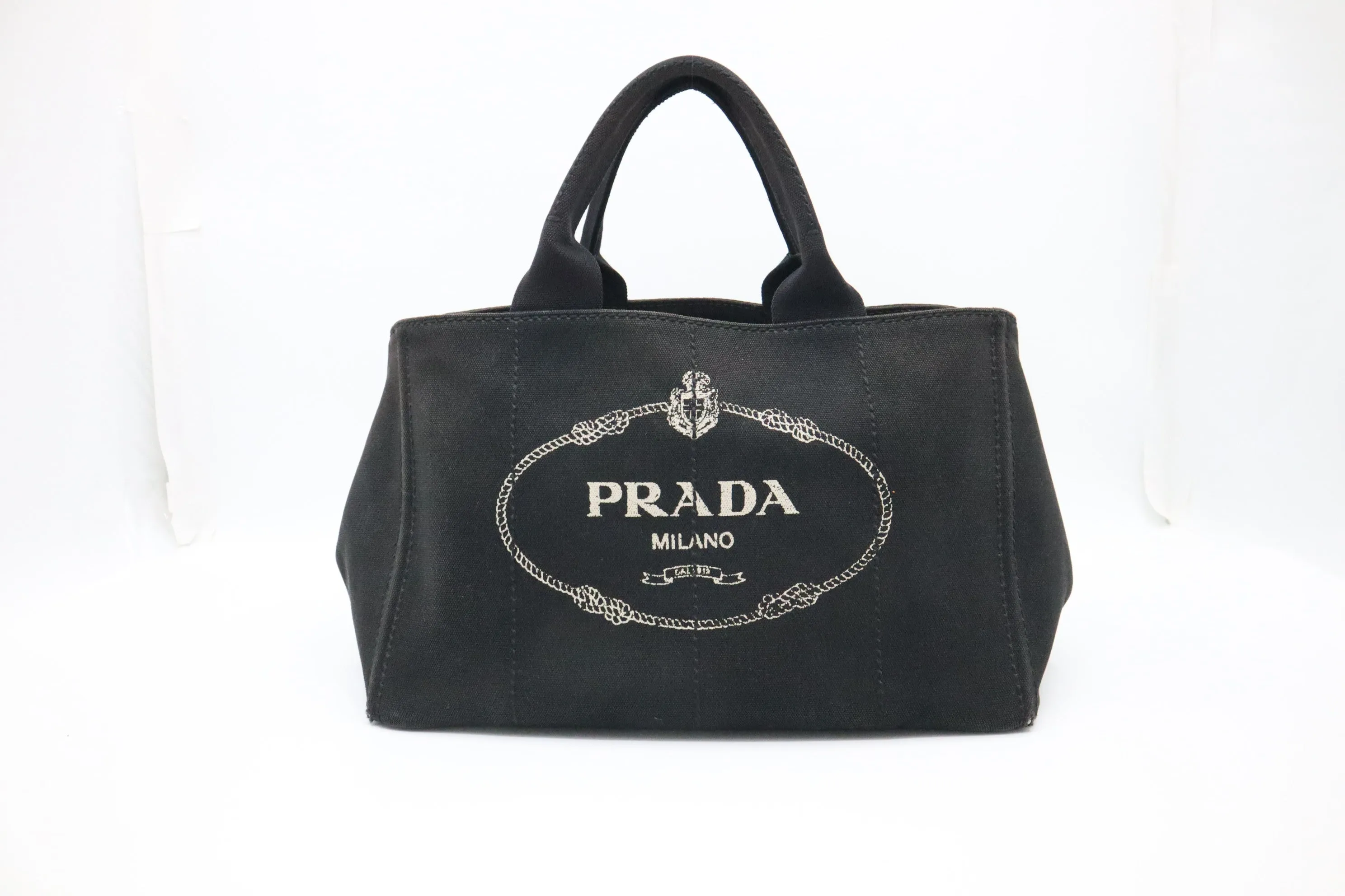 Prada Large Canapa Tote in Black Cotton Canvas