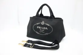 Prada Large Canapa Tote in Black Cotton Canvas