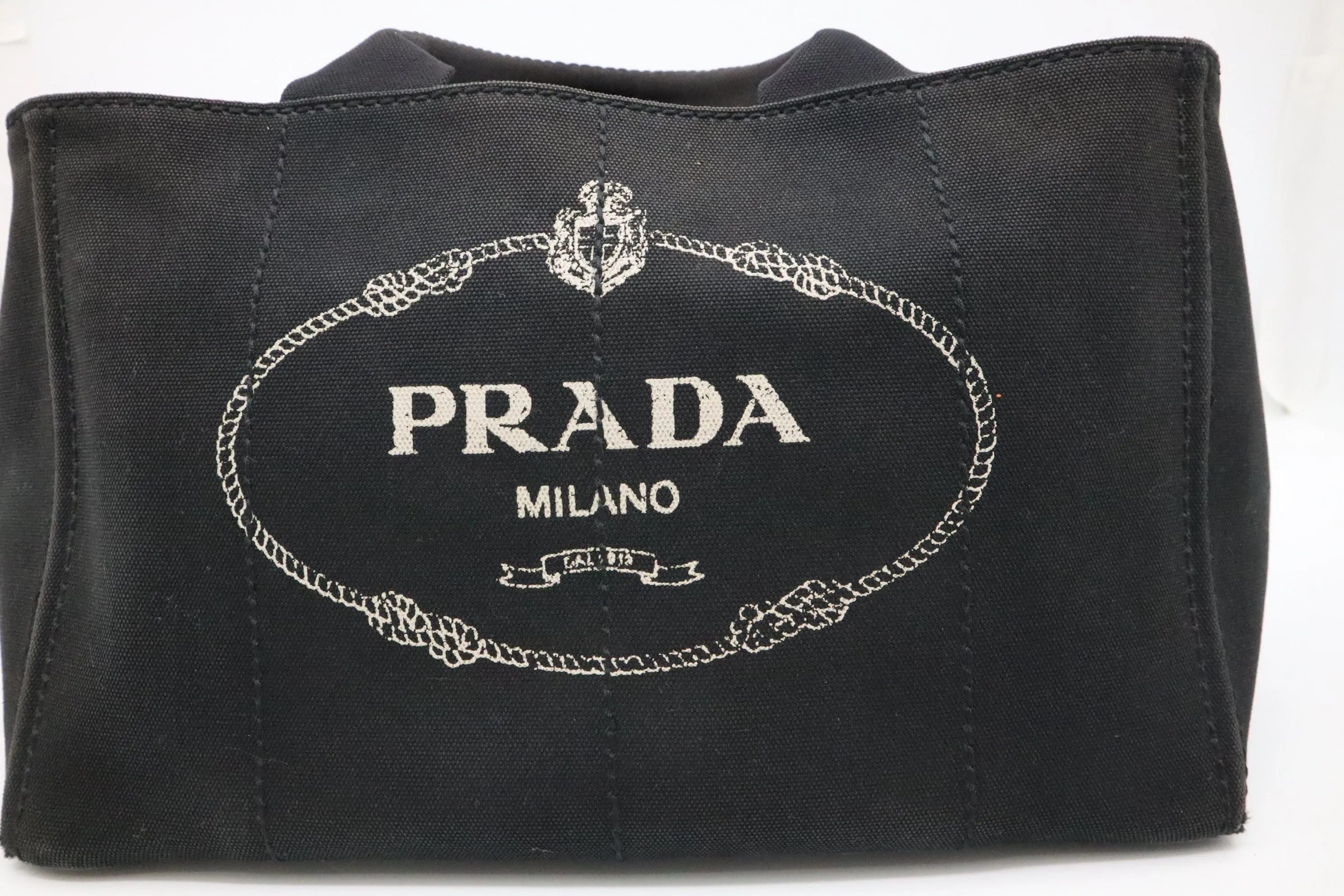 Prada Large Canapa Tote in Black Cotton Canvas