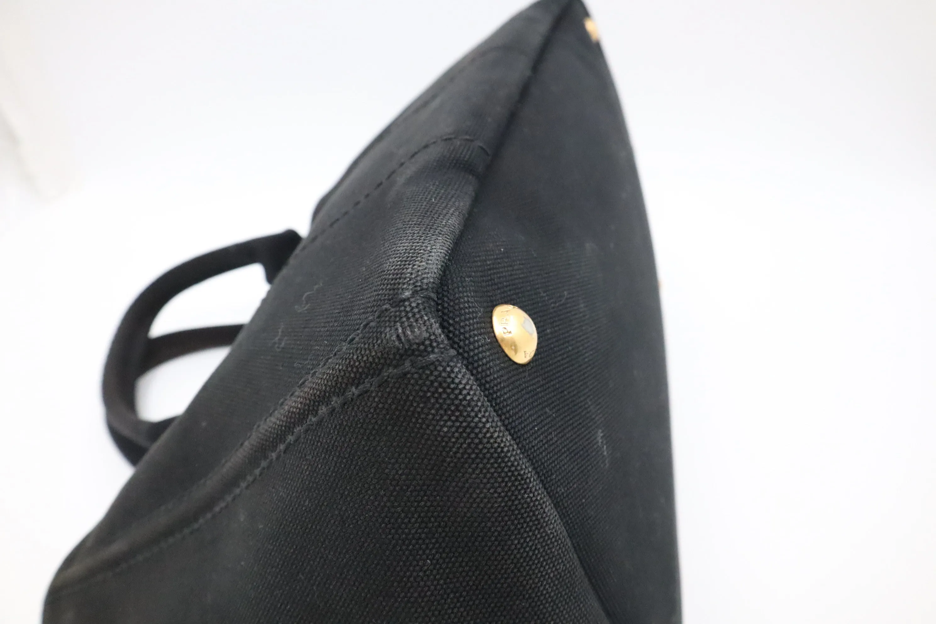Prada Large Canapa Tote in Black Cotton Canvas