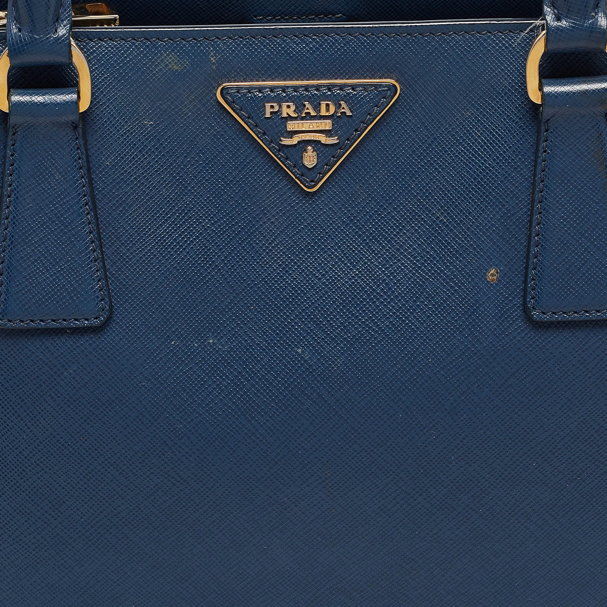 Prada Navy Blue Saffiano Lux Leather Small Middle Zip Tote