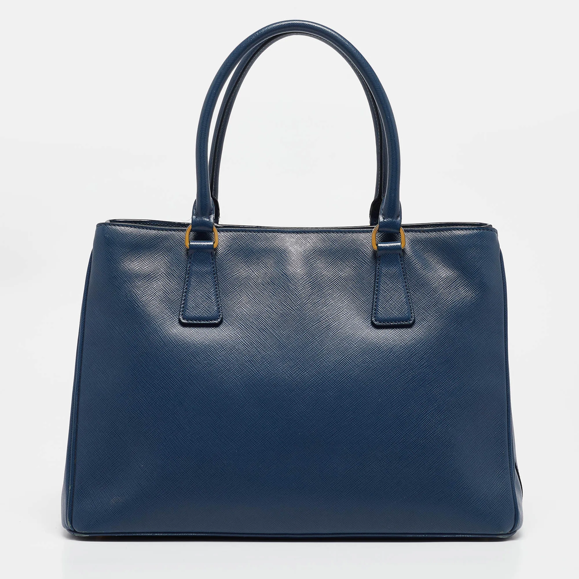 Prada Navy Blue Saffiano Lux Leather Small Middle Zip Tote