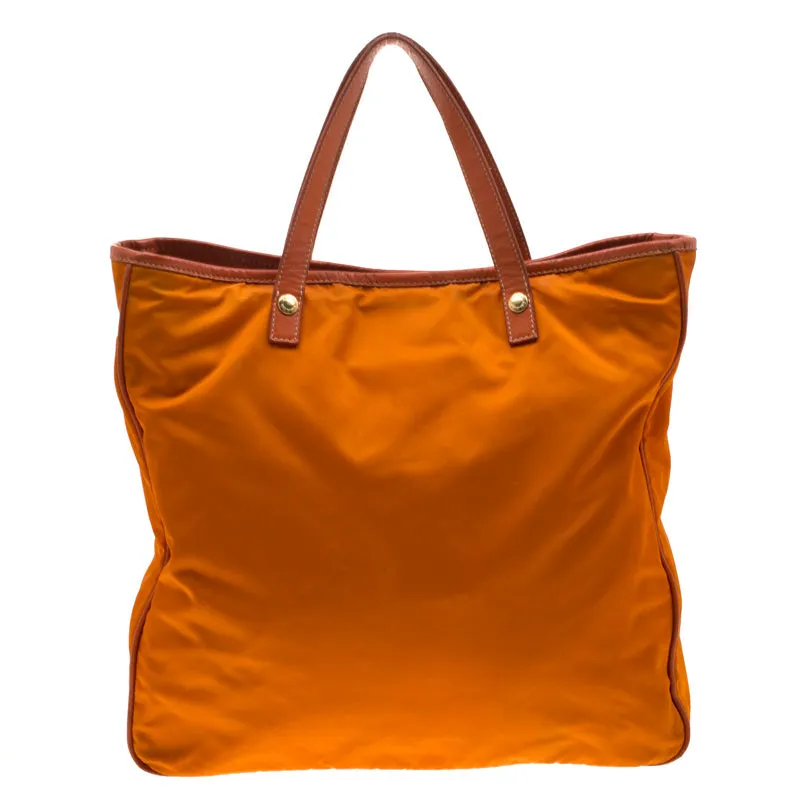 Prada Nylon And Leather Lasercut Logo Tote