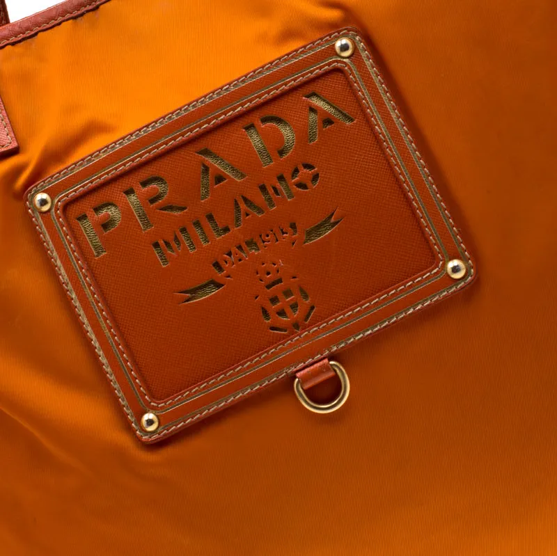 Prada Nylon And Leather Lasercut Logo Tote