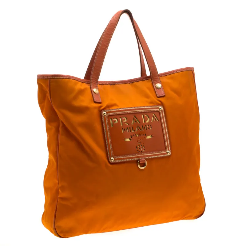 Prada Nylon And Leather Lasercut Logo Tote