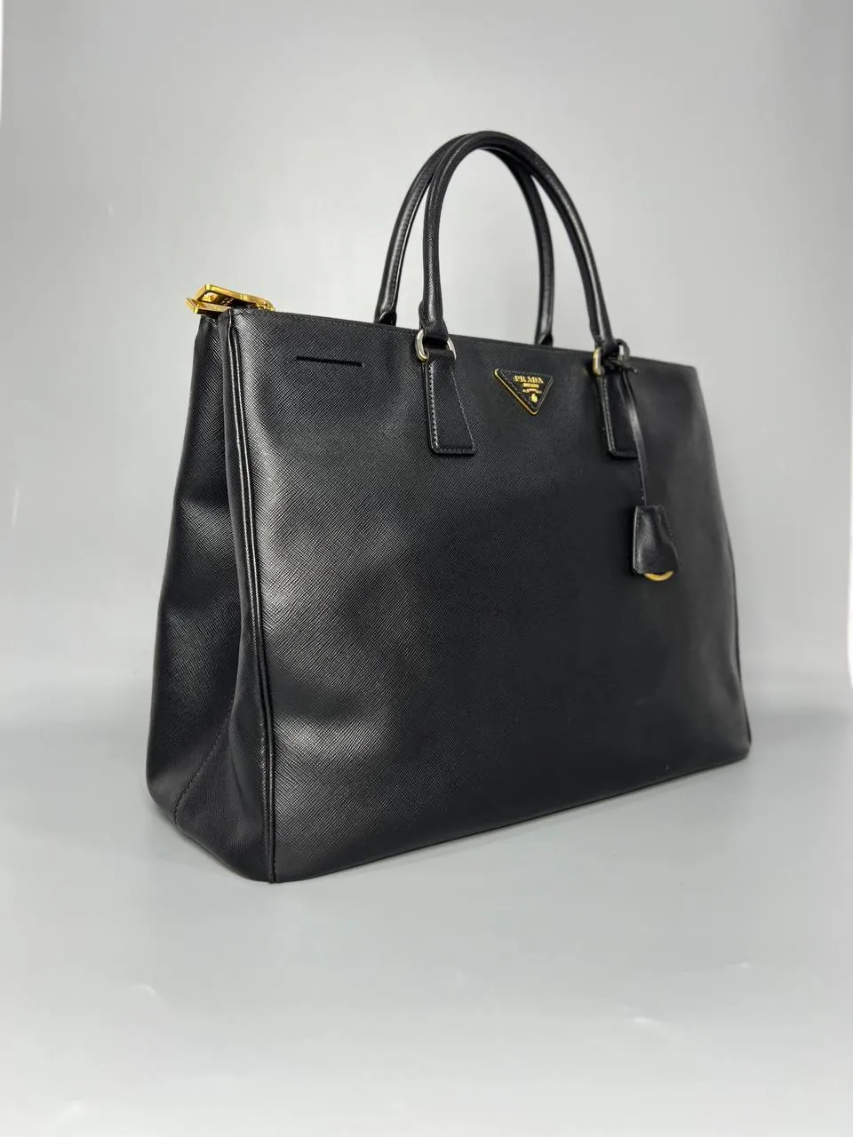 PRADA Saffiano Double-Zip Executive Black Tote Bag