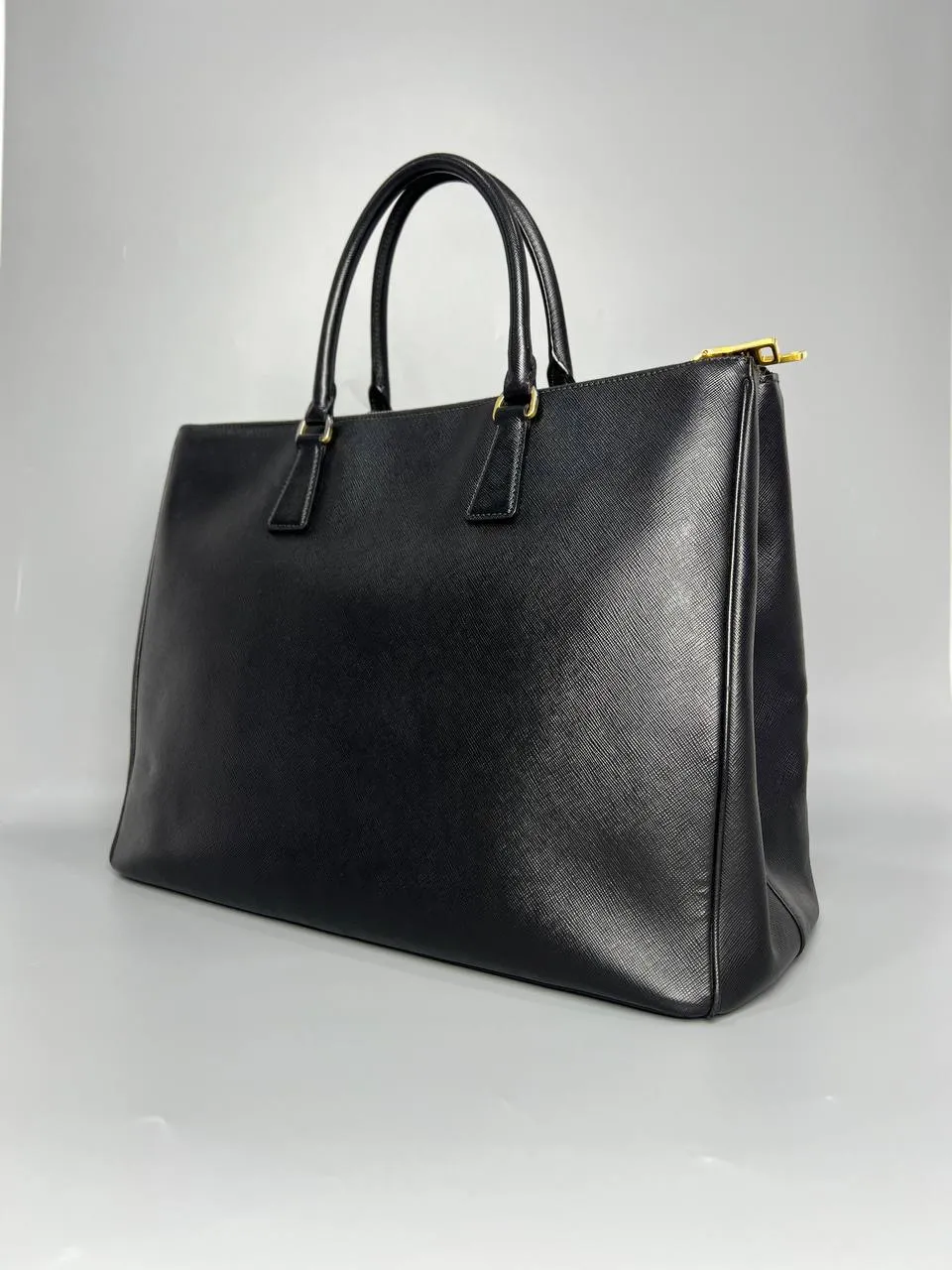 PRADA Saffiano Double-Zip Executive Black Tote Bag
