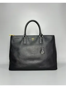 PRADA Saffiano Double-Zip Executive Black Tote Bag