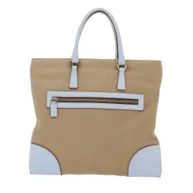 PRADA Tote Bag Canvas Leather Beige  48761