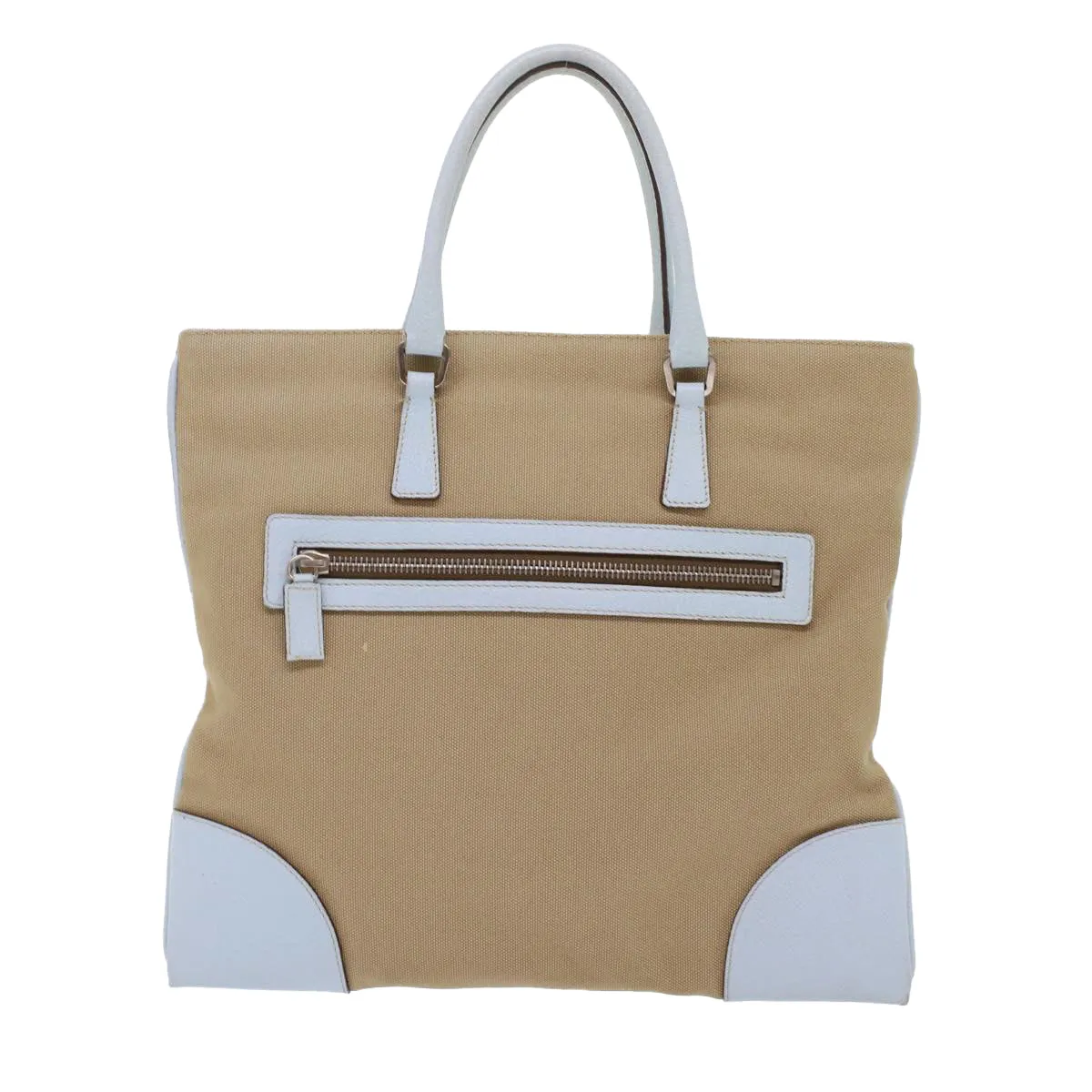 PRADA Tote Bag Canvas Leather Beige  48761