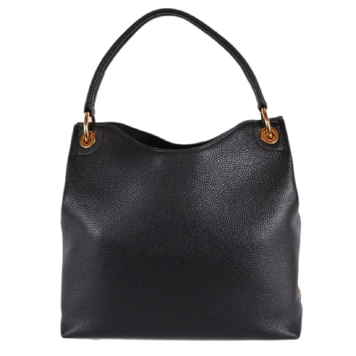 Prada Vitello Phenix Black Leather Embossed Logo Hobo Tote Bag 1BC051