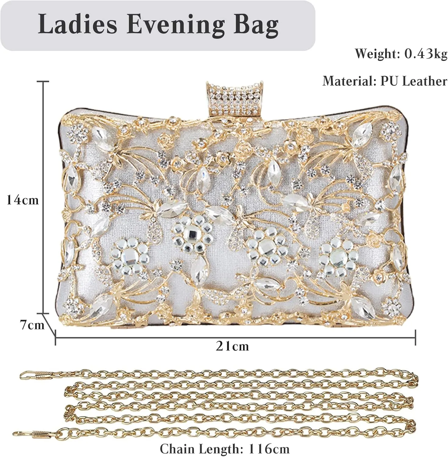 Rhinestone Evening Bag for Women Crystal Clutch Bag Sparkly Sequin Glitter Handbag Floral Shoulder Bag