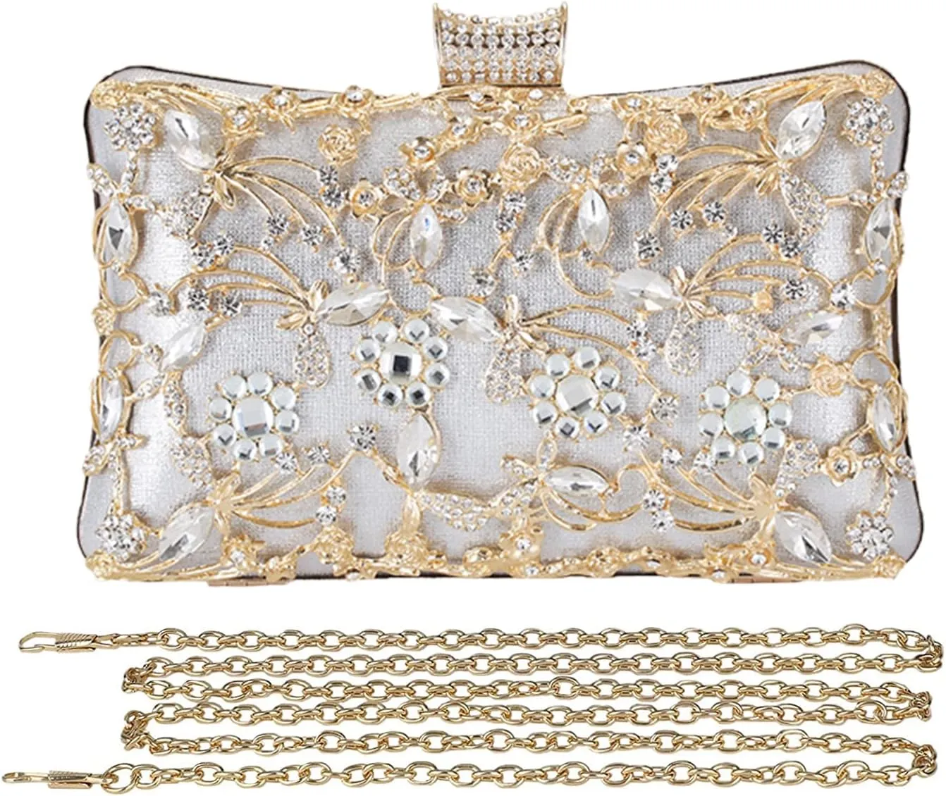 Rhinestone Evening Bag for Women Crystal Clutch Bag Sparkly Sequin Glitter Handbag Floral Shoulder Bag