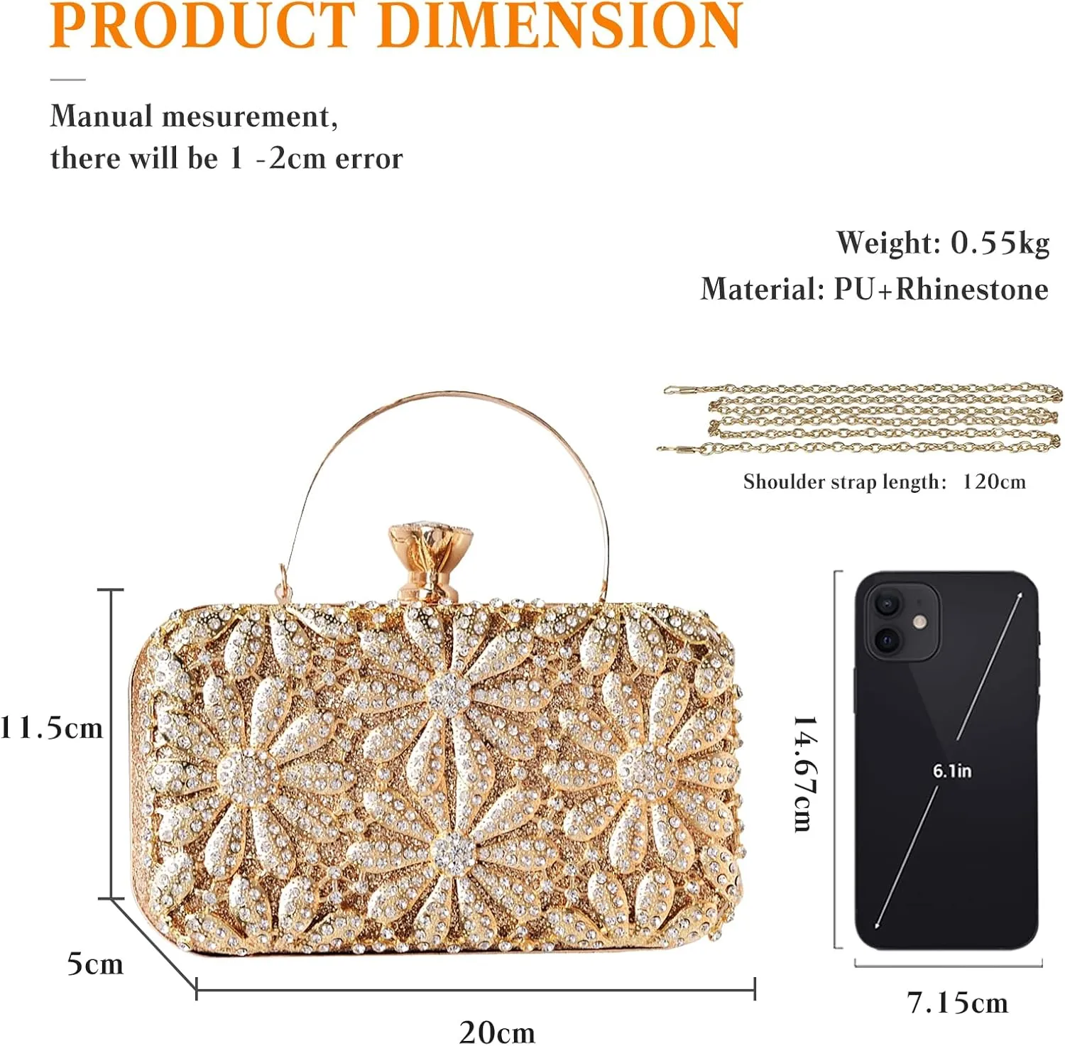 Rhinestone Flower Evening Bag for Women Sparkly Sequin Purse Crystal Clutch Bag Bridal Wedding Handbag Shoulder Bag