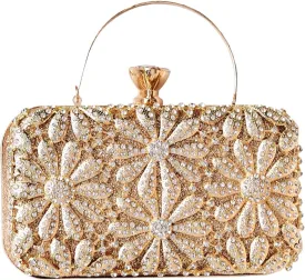 Rhinestone Flower Evening Bag for Women Sparkly Sequin Purse Crystal Clutch Bag Bridal Wedding Handbag Shoulder Bag