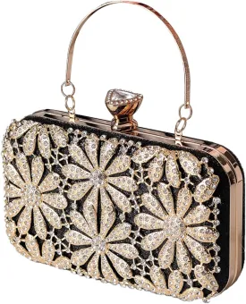 Rhinestone Flower Evening Bag for Women Sparkly Sequin Purse Crystal Clutch Bag Bridal Wedding Handbag Shoulder Bag