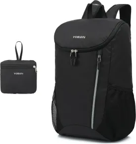 ROWNYEON 25L Lightweight Hiking Travel Backpack, Foldable Small Daypack for Travel, Camping Essentials Sport Packable Waterproof Outdoor Backpack for Women MenBlack