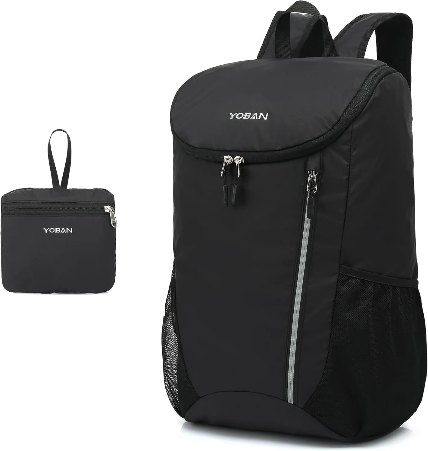 ROWNYEON 25L Lightweight Hiking Travel Backpack, Foldable Small Daypack for Travel, Camping Essentials Sport Packable Waterproof Outdoor Backpack for Women MenBlack