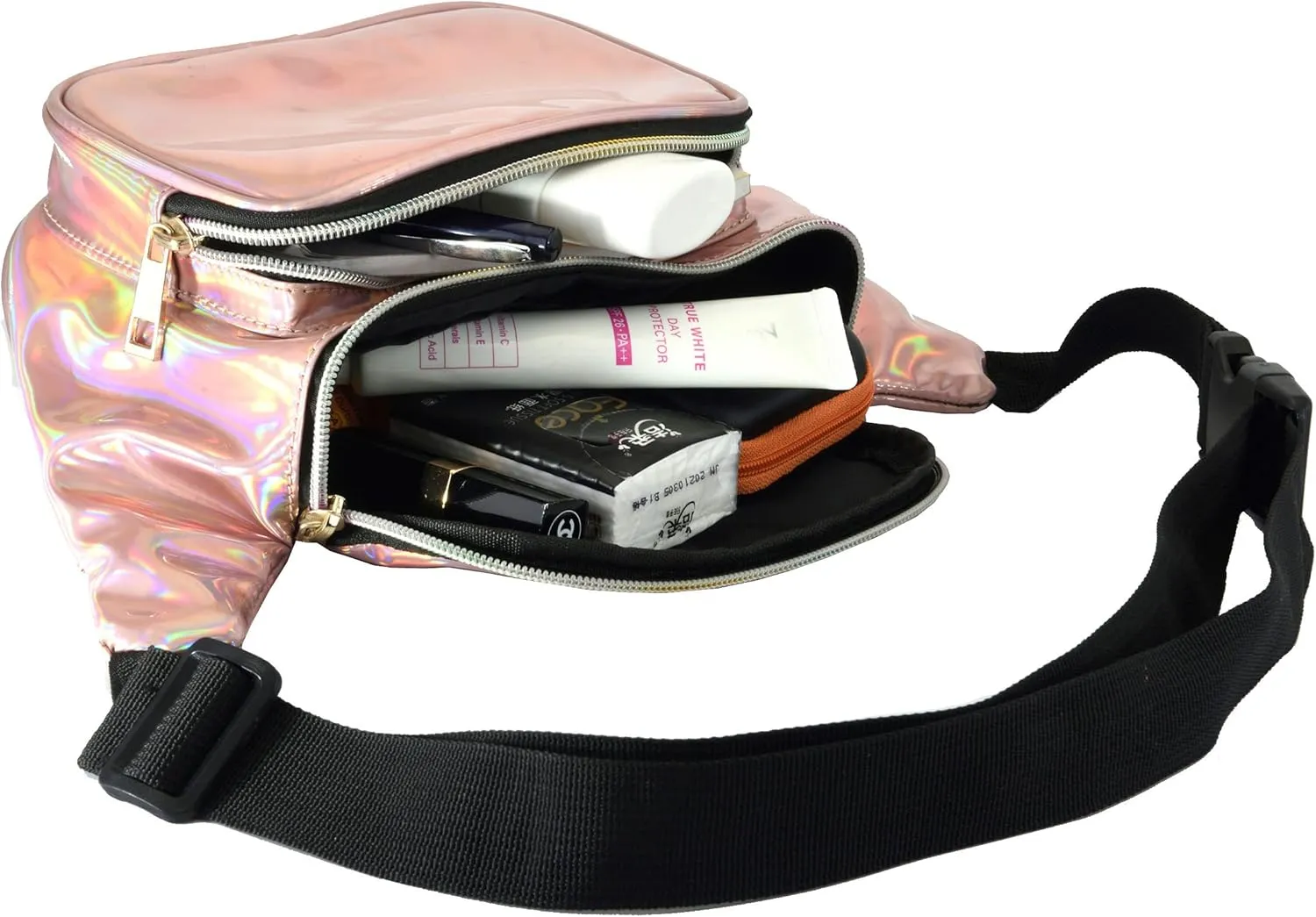 Shiny Neon Fanny Bag for Women Rave Festival Hologram Bum Travel Waist Pack (Champagne)