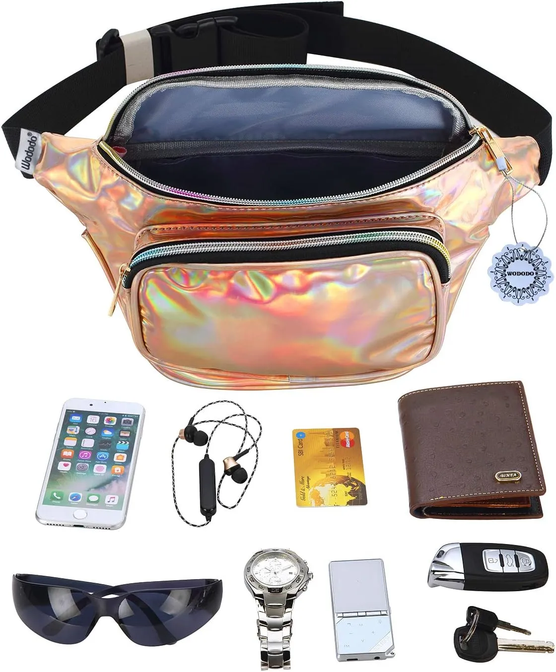 Shiny Neon Fanny Bag for Women Rave Festival Hologram Bum Travel Waist Pack (Champagne)
