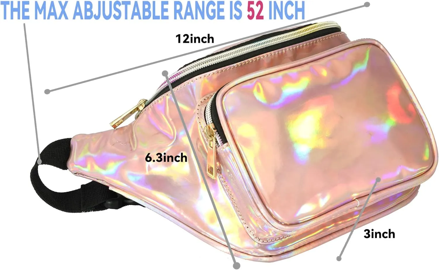 Shiny Neon Fanny Bag for Women Rave Festival Hologram Bum Travel Waist Pack (Champagne)