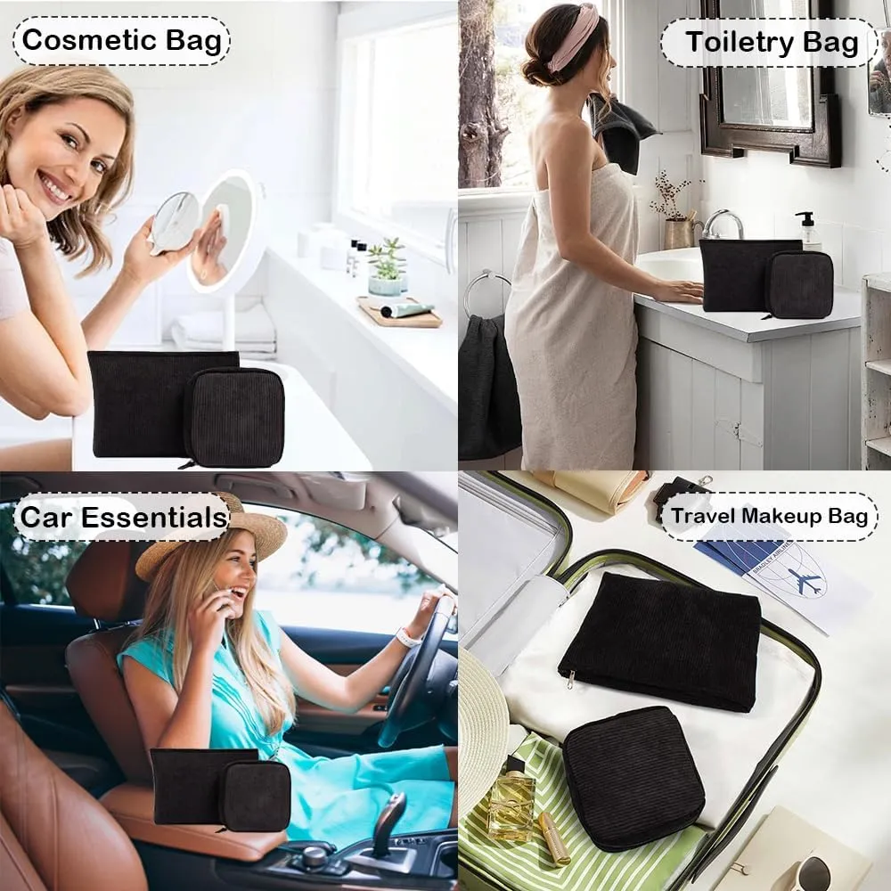 Small Makeup Bag for Women, Mini Makeup Pouch for Purse Large Corduroy Travel Cosmetic Bag Cute Toiletry Bag Travel Accessories Preppy Makeup Brushes Aesthetic Accessories Storage Bag