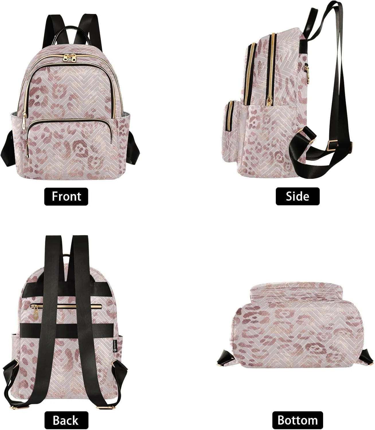 SUABO Leopard Print Cheetah Rose Gold Fashion Backpack Purse Ladies Fashion Rucksack Travel Shoulder Bag Casual Daily Backpack