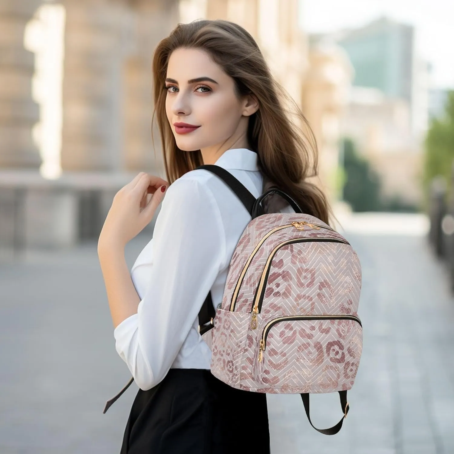 SUABO Leopard Print Cheetah Rose Gold Fashion Backpack Purse Ladies Fashion Rucksack Travel Shoulder Bag Casual Daily Backpack