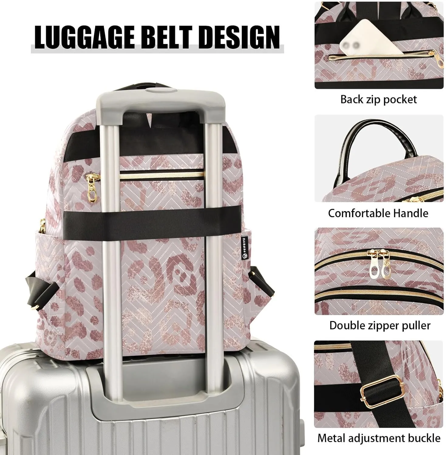 SUABO Leopard Print Cheetah Rose Gold Fashion Backpack Purse Ladies Fashion Rucksack Travel Shoulder Bag Casual Daily Backpack