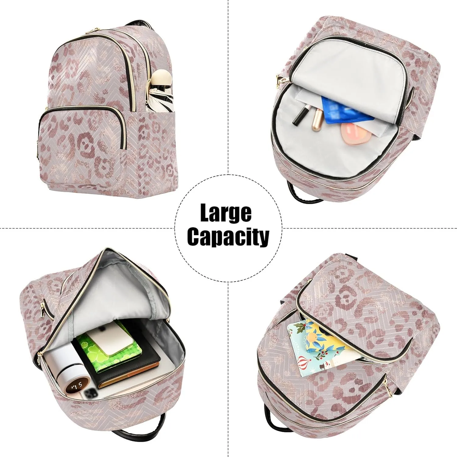 SUABO Leopard Print Cheetah Rose Gold Fashion Backpack Purse Ladies Fashion Rucksack Travel Shoulder Bag Casual Daily Backpack