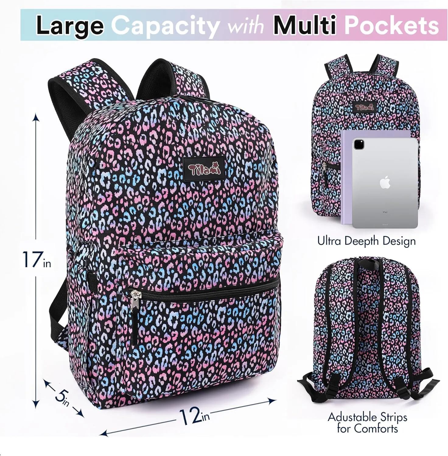 Tilami 20L Basic Backpack for Men and Women,17 inch Laptop Backpack for Travel,Leopard Black