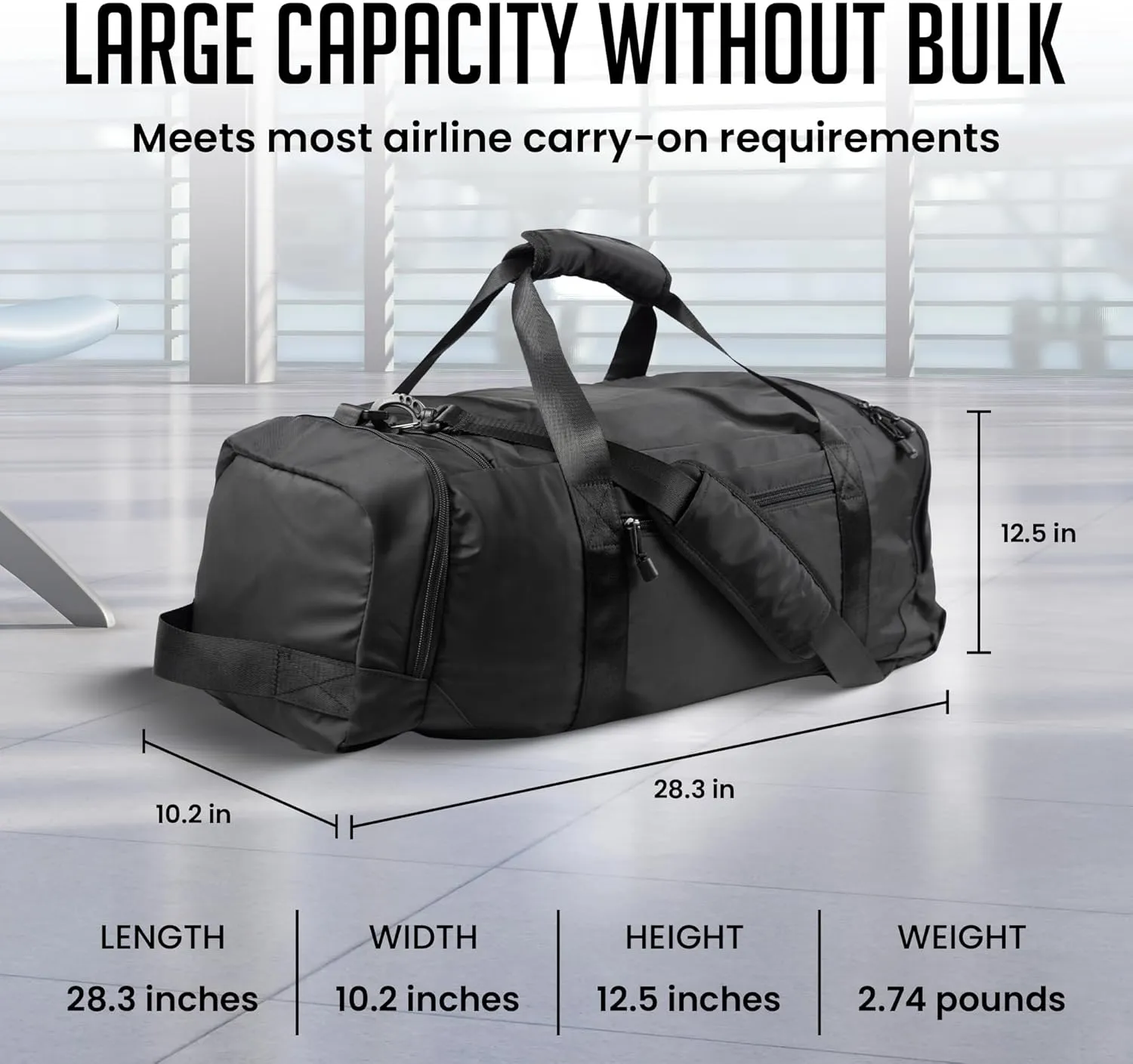 Travel Duffle Bag Backpack - 60L - Heavy Duty Travel Bag for Men/Women with Shoe Compartment - Carry On Duffel with Multiple Pockets & Straps - Water Resistant Bag for Airplane & Trips
