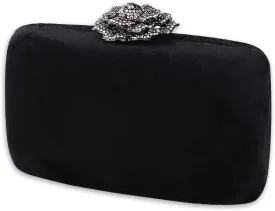 Velvet Clutch Bag for Women Diamond Flower Lock Evening Bag Sparkly Rhinestone Handbag Bridal Wedding Purse