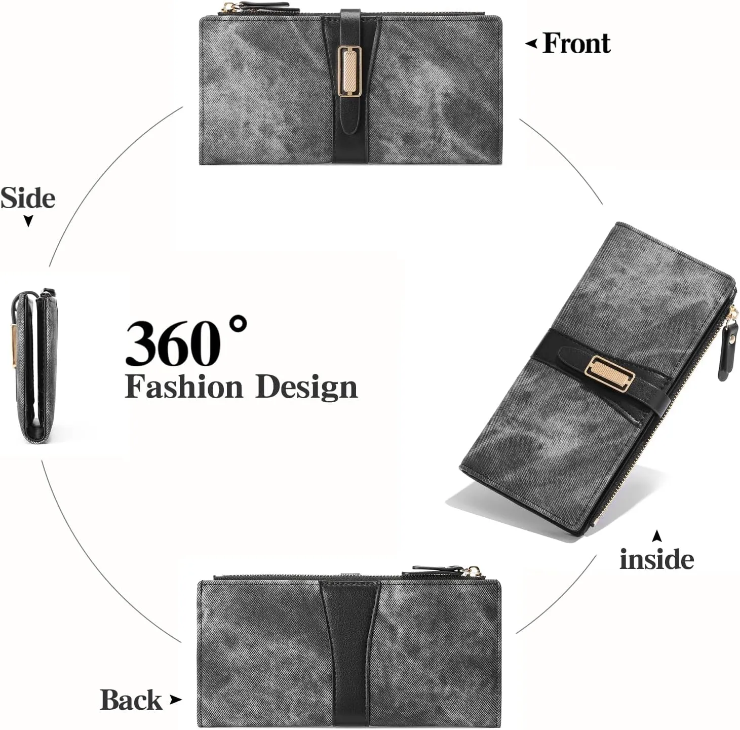 Wallets for Women Leather Large Size RFID Blocking Bifold Multi Card Wallet Case Credit Card Holder for Women with Zipper Pocket