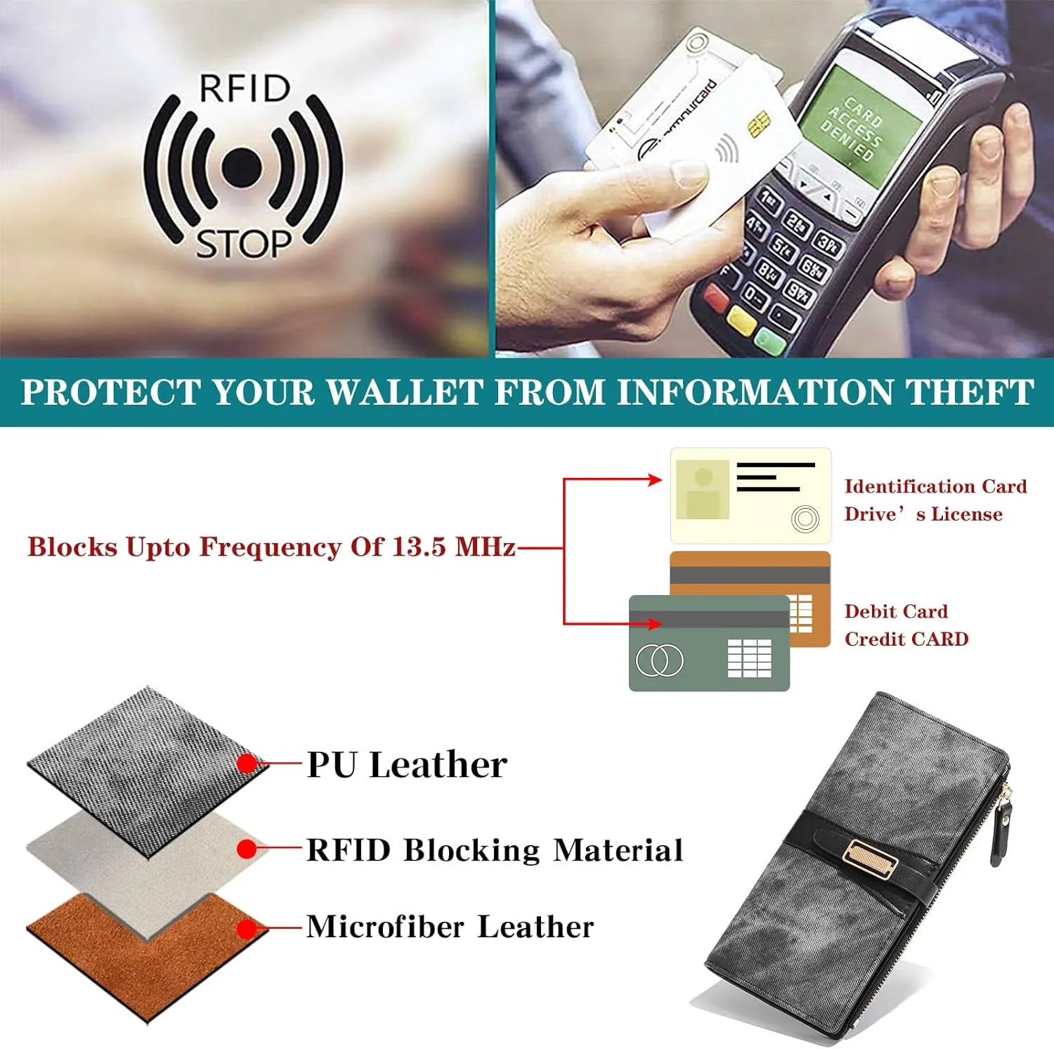 Wallets for Women Leather Large Size RFID Blocking Bifold Multi Card Wallet Case Credit Card Holder for Women with Zipper Pocket