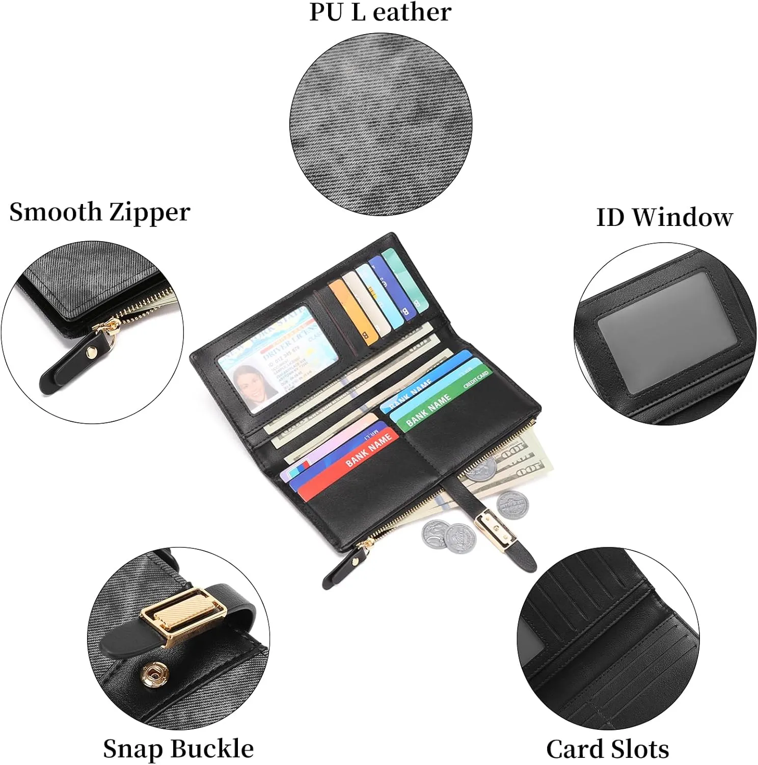 Wallets for Women Leather Large Size RFID Blocking Bifold Multi Card Wallet Case Credit Card Holder for Women with Zipper Pocket