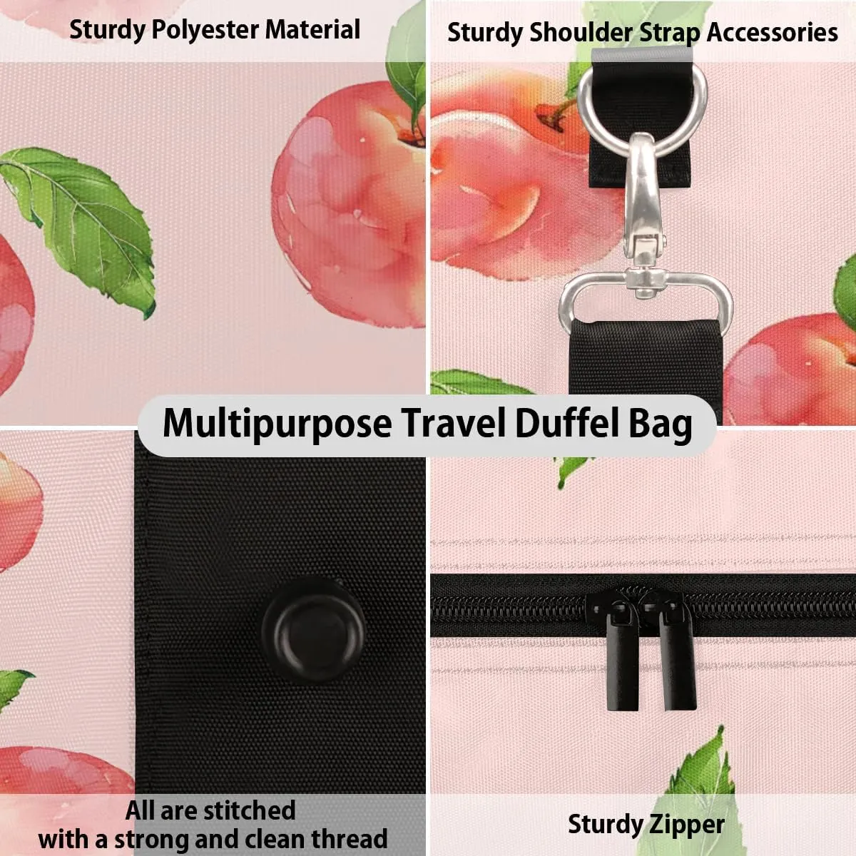 Watercolor Peaches Foldable Lightweight Duffle Bag for Travel - Waterproof Carry On Bags for Airplanes, Travel Duffel Bags for Gym, Weekend