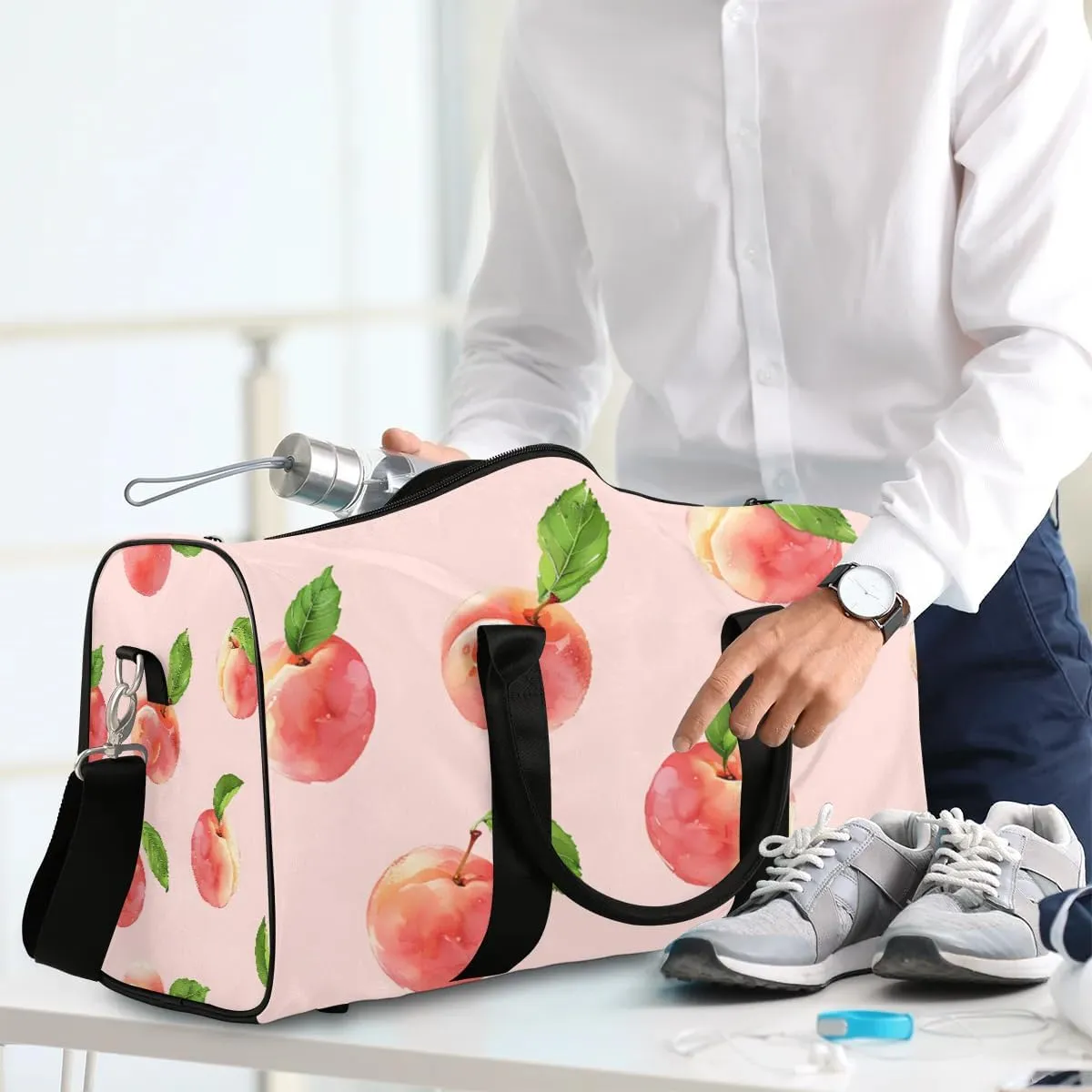 Watercolor Peaches Foldable Lightweight Duffle Bag for Travel - Waterproof Carry On Bags for Airplanes, Travel Duffel Bags for Gym, Weekend