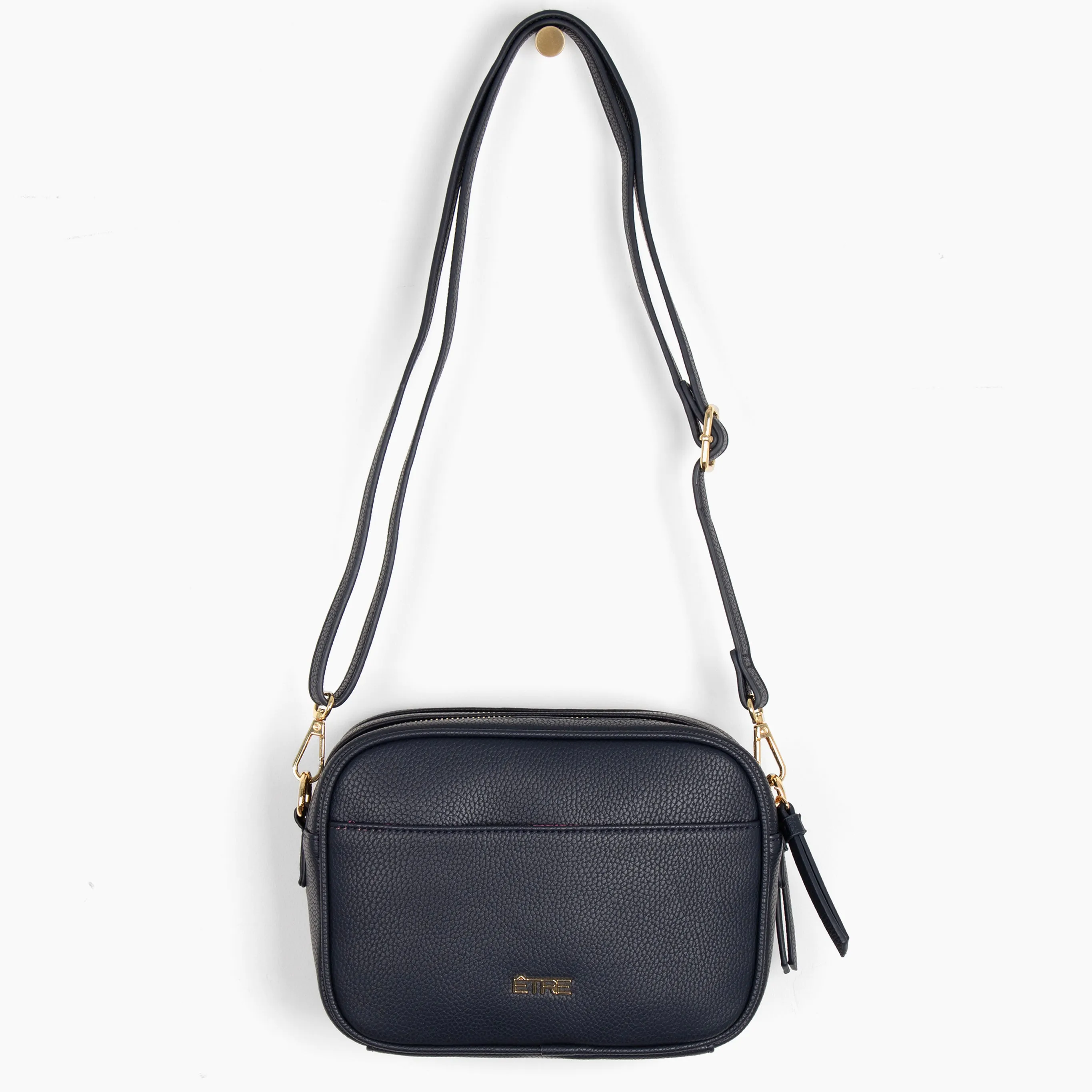 Willa Crossbody Bag - Navy Blue, Pebbled Faux Leather