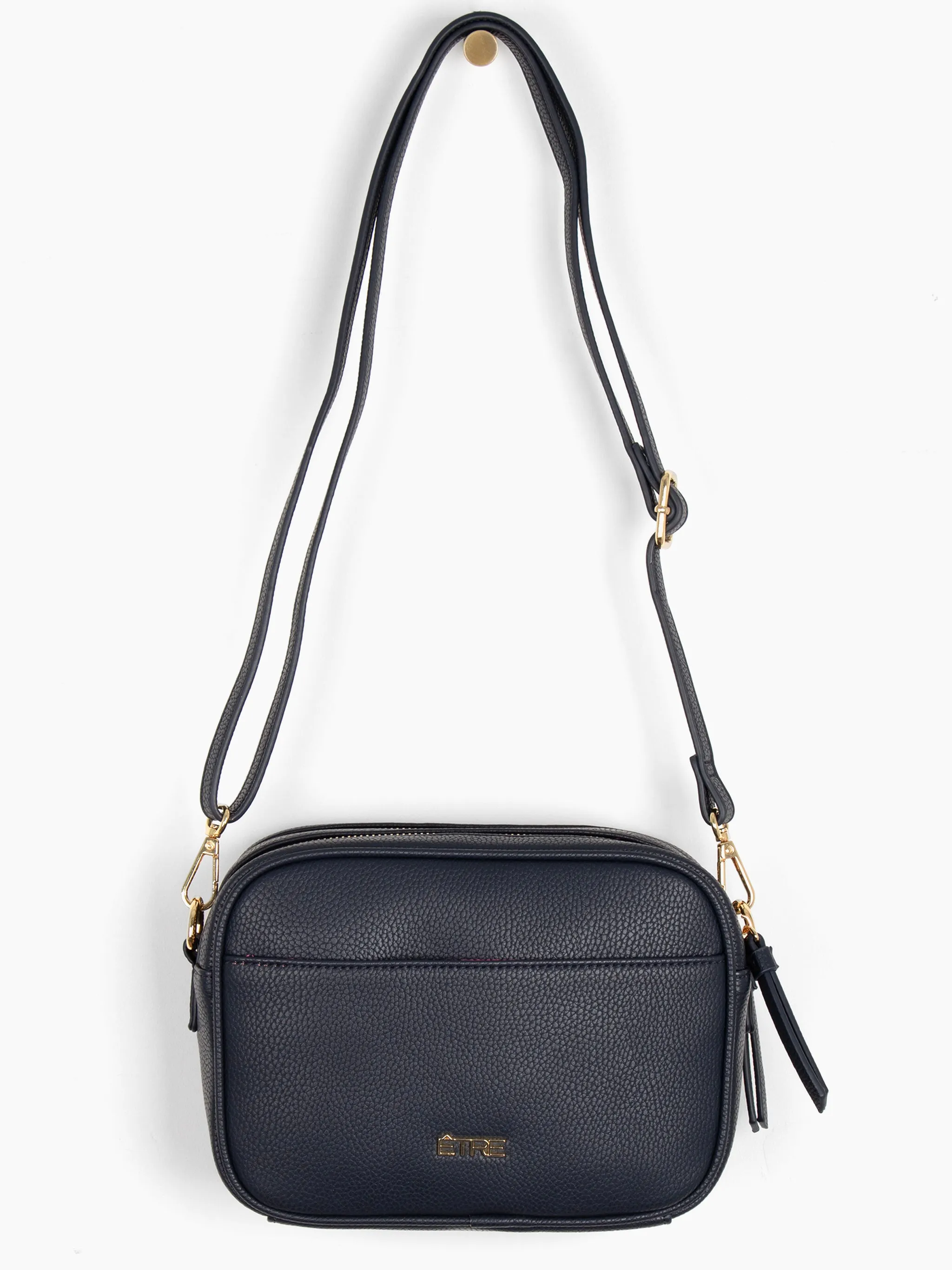 Willa Crossbody Bag - Navy Blue, Pebbled Faux Leather
