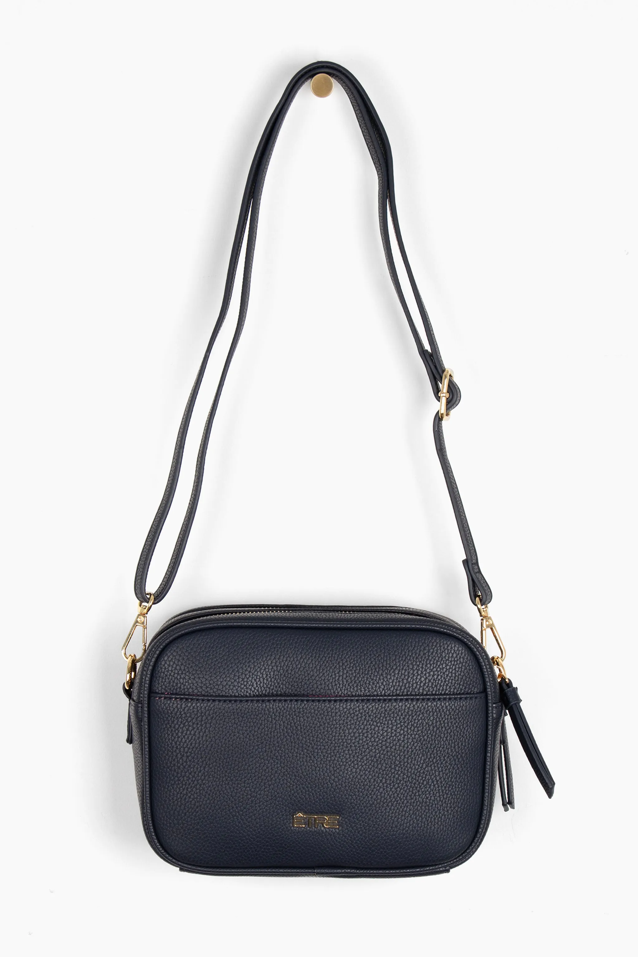 Willa Crossbody Bag - Navy Blue, Pebbled Faux Leather