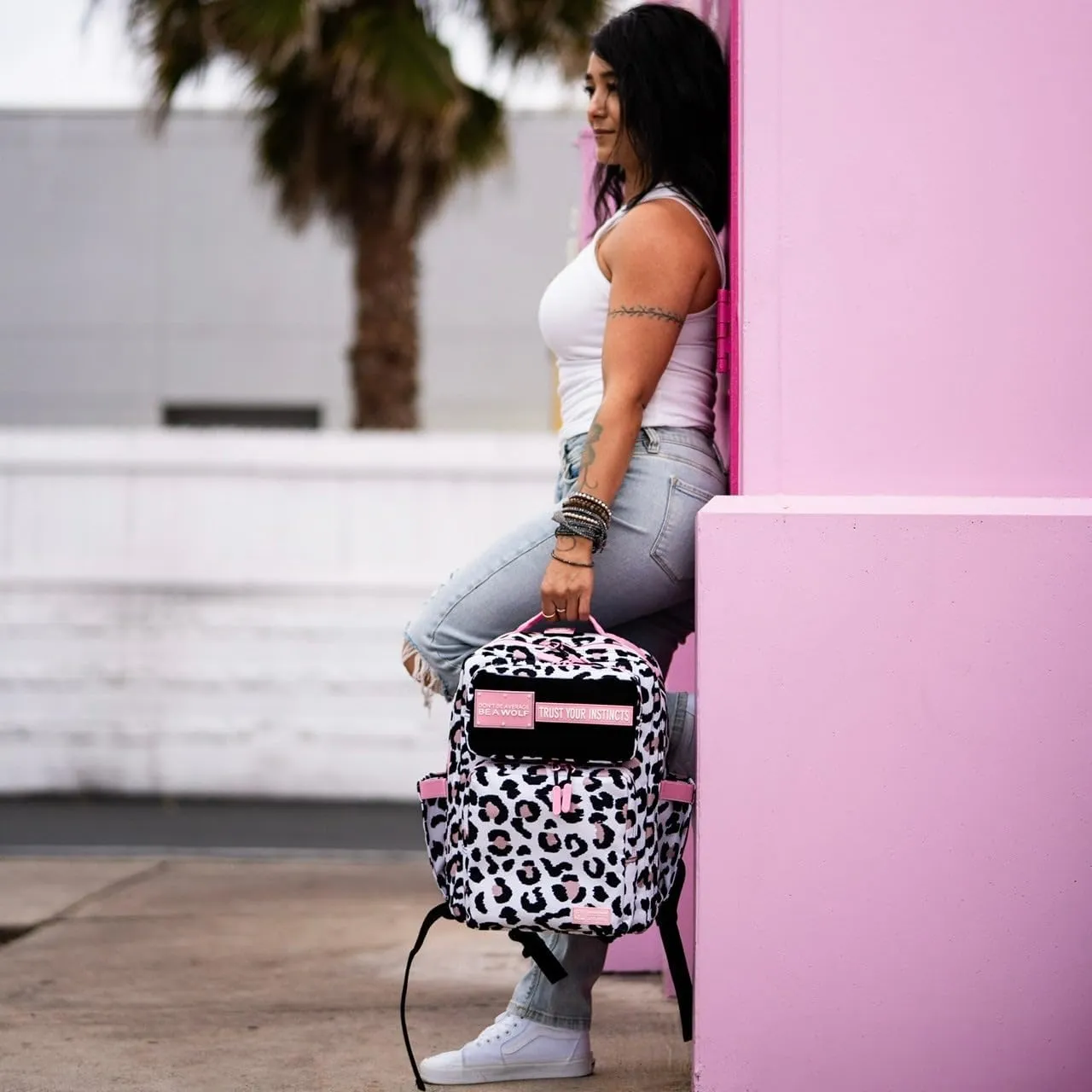 WOLFpak 15L Backpack (Leopard Pink Zip) Slim Everyday Carry Backpack for Men & Women, Water-Resistant Minimalist Daypack for Laptop & Travel