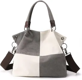 Women Canvas Shoulder Tote Handbag - Casual Top Handle Multi-Pocket Crossbody Satchel Messenger